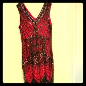 Great Gatbsy Inspired Fuchsia Dress Black Sequins